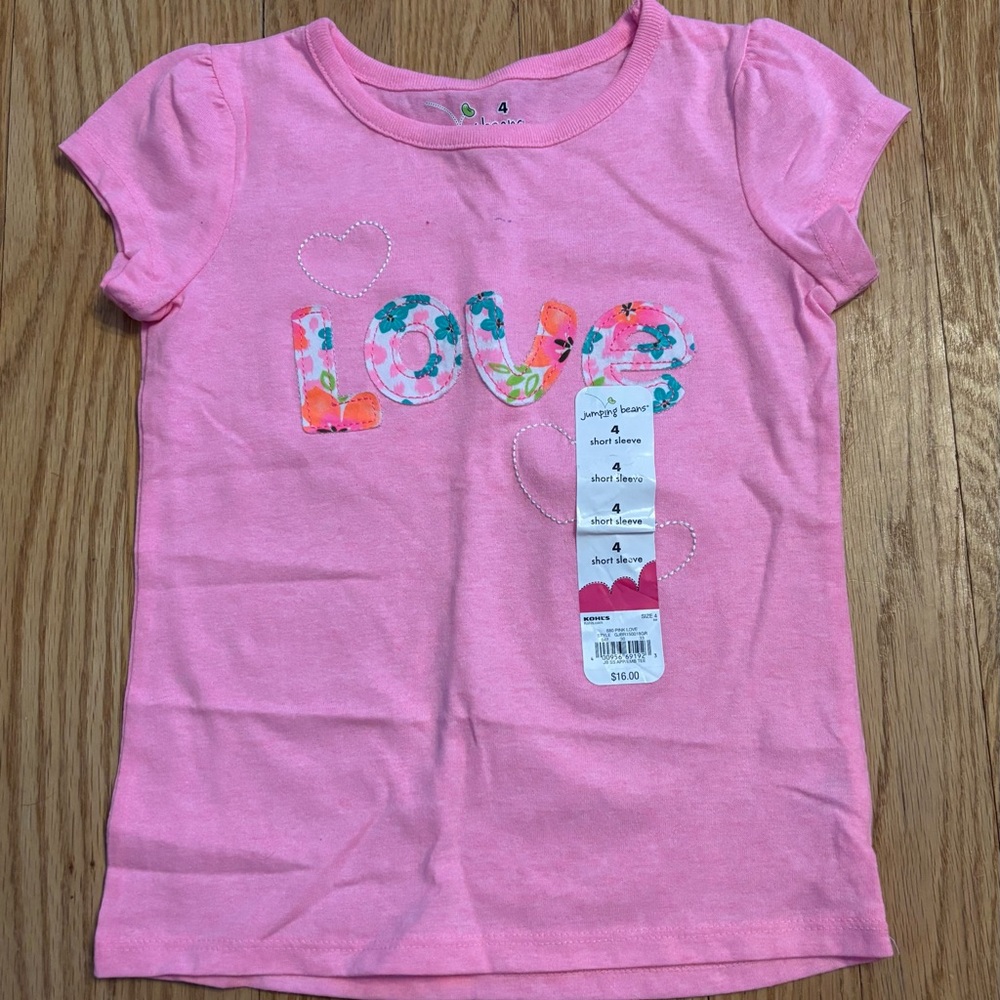 Jumping Beans Little Girls Short Sleeve Shirt with Floral Love Design - Size 4